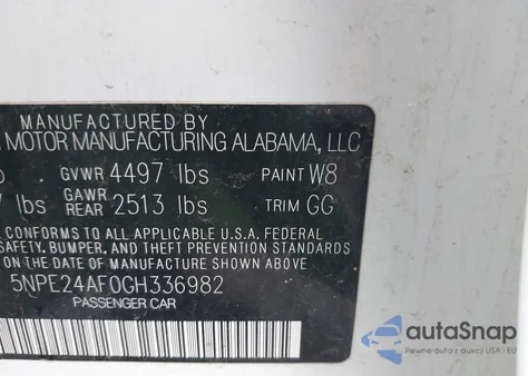 2016 Hyundai Sonata Se z USA, uszkodzony, nr VIN 5NPE24AF0GH336982